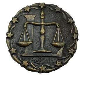 Bouwerie Lane Brass Belt Buckle Libra Balance Celestial Vintage Round Horoscope